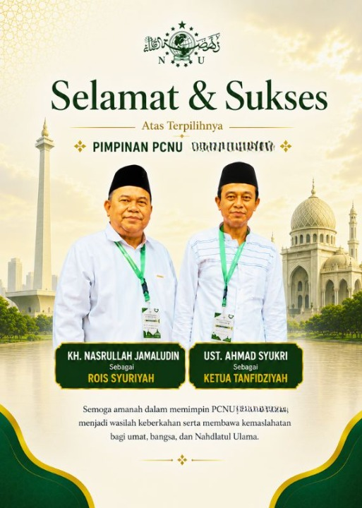 PCNU  Pengurus Cabang Kabupaten Pacitan Rois Syuriyah KH Nasrullah Jamaludin dan Ketua Tanfidziyah Ust Ahmad Syukri